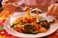 Oriental thai noodle chicken and vegetables Royalty Free Stock Photo