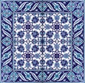 Oriental Tile Pattern Floral Ornament Blue White