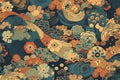 Oriental traditional Art from flowers and plants. Generative ai