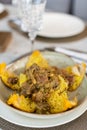 Oriental Traditional Saffron Rice with Lamb in Lavash Bread Crust, Shah Pilaf