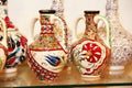 Oriental turkish traditional ceramic jugs or vases with colorful floral ornaments