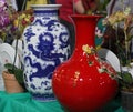 Oriental vases on display.