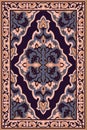 Oriental vector carpet design. Purple and beige pattern with frame. Royalty Free Stock Photo