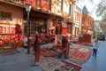 Tbilisi, Georgia, 17 December 2019 - Oriental vintage carpets on the street in front of the entrance to the carpet gallery