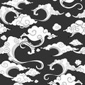 Oriental withe cloud ornament seamless with deep gray background