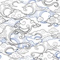 Oriental withe cloud ornament seamless design with pen drawing line