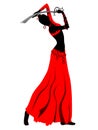 Oriental woman dancing with sword illustration.