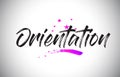 Orientation Handwritten Word Font with Vibrant Violet Purple Stars and Confetti Vector Royalty Free Stock Photo