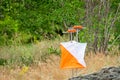 Orienteering. Check point Prism and composter for orienteering. Navigation equipment. The concept.