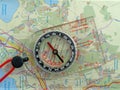 Orienteering compass on a map