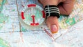 Orienteering. Compass and topographic map. The athlete uses navigation equipment for orienteering. The concept.