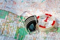 Orienteering. Compass and topographic map. Navigation equipment for orienteering. The concept.