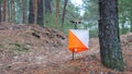 Orienteering. Control point Prism and composter for orienteering in the autumn forest. The concept Royalty Free Stock Photo