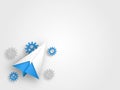 Origami airplane with gears on grey background represent new idea and innovation concept. Technology Background.