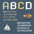 Origami Alphabet with Numbers in retro style