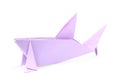 Origami art. Handmade lilac paper shark isolated on white Royalty Free Stock Photo