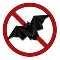 Origami bat in a red prohibition sign. Danger of infection. Do not breed bats. Do not feed wild beast. Origami wild animal Royalty Free Stock Photo