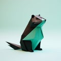 Origami Beaver: A Distinctive Character Design In Green, Black, And White