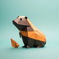 Colorful Minimalism: Origami Paper Beaver In Dark Cyan And Light Amber