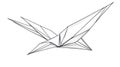 Elegant Origami Bird in Flight, Geometric Paper Crane Sketch, Artistic Line Art Royalty Free Stock Photo