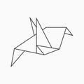 Origami bird. Line geometric figure for art of folded paper. Vector.