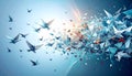 Origami Birds Exploding into Geometric Freedom Royalty Free Stock Photo