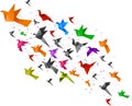 Origami birds flying