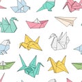 Origami birds shapes vector seamless pattern