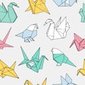 Origami birds shapes vector seamless pattern