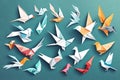 Origami birds. Stylized polygonal dove geometrical abstract shapes from clean paper vector animals isolated. Generated Ai