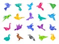 Origami birds. Stylized polygonal dove geometrical abstract shapes from clean paper vector animals isolated