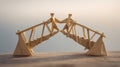 An origami bridge with two human figures spanning a chasm, representing the concept of unity, cooperation and connection Royalty Free Stock Photo