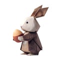 Origami bunny holding easter egg against a black background in a studio setting with soft lighting on white background Royalty Free Stock Photo