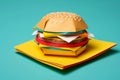 Origami burger on a plate - creative concept of diet and fast food, generative AI Royalty Free Stock Photo