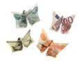 Origami butterflies euro, dollar, ruble Royalty Free Stock Photo