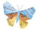 Origami butterfly with musical notes.