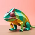 Playful Origami Chameleon: Colorful Hyperrealistic Animal Portrait