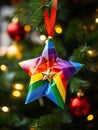 Origami Christmas Tree Ornament Star Shaped in Vibrant LGBT Colors Royalty Free Stock Photo