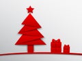 Origami Christmas tree with red star and gifts - vector Royalty Free Stock Photo