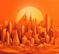 Origami cityscape with sunset on orange background, created using generative ai technology Royalty Free Stock Photo