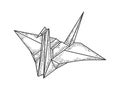 Origami crane bird sketch vector illustration