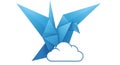 Origami Crane Flying Above a Cloud: Symbol of Freedom, Innovation, and Cloud Computing Royalty Free Stock Photo