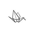 Origami crane hand drawn sketch icon.