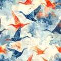 Origami Cranes Flying in a Watercolor Sky Royalty Free Stock Photo