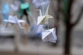 Cranes hung on a square as a symbol of peace on the 77 Anniversary of the Hiroshima Bombing