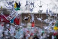 Cranes hung on a square as a symbol of peace on the 77 Anniversary of the Hiroshima Bombing