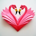 Origami creation a pair of flamingos in the shape of a heart. Royalty Free Stock Photo