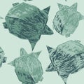 Origami creative turtles drawing illustration in wallpaper seamless pattern.