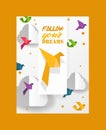 Origami cut dove paper birds and clouds vector illustration. Paper origami crafted world. Cutout made template with