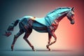 Origami 3D style horse. Blue and red colors